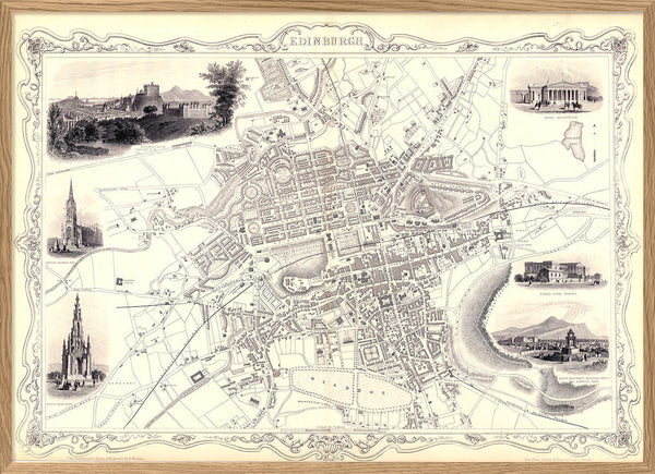 Classic Vintage City Map of Edinburgh, Scotland 1851