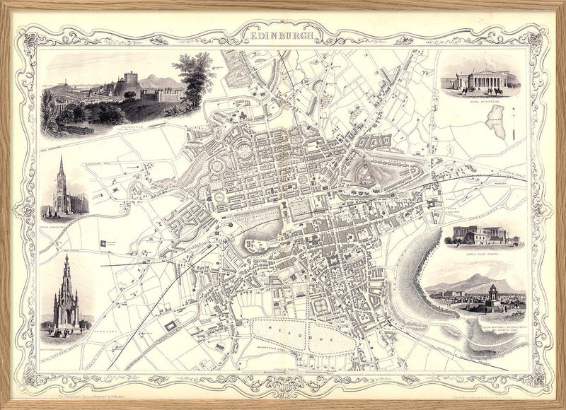 Classic Vintage City Map of Edinburgh, Scotland 1851