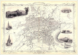 Classic Vintage City Map of Edinburgh, Scotland 1851