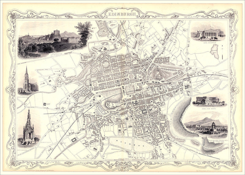 Classic Vintage City Map of Edinburgh, Scotland 1851