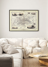 Classic Vintage City Map of Glasgow, Scotland 1851