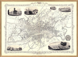 Classic Vintage City Map of Glasgow, Scotland 1851