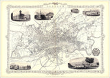 Classic Vintage City Map of Glasgow, Scotland 1851