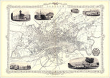Classic Vintage City Map of Glasgow, Scotland 1851
