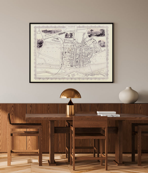 Classic Vintage City Map of Perth, Scotland 1851
