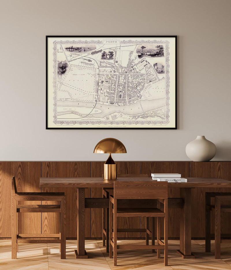 Classic Vintage City Map of Perth, Scotland 1851