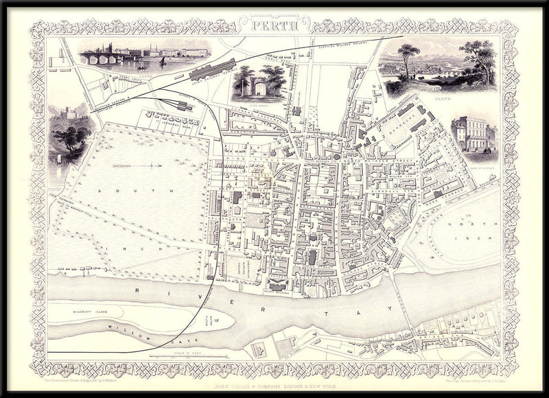 Classic Vintage City Map of Perth, Scotland 1851