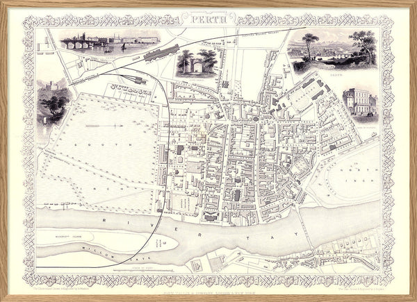 Classic Vintage City Map of Perth, Scotland 1851