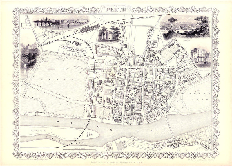 Classic Vintage City Map of Perth, Scotland 1851