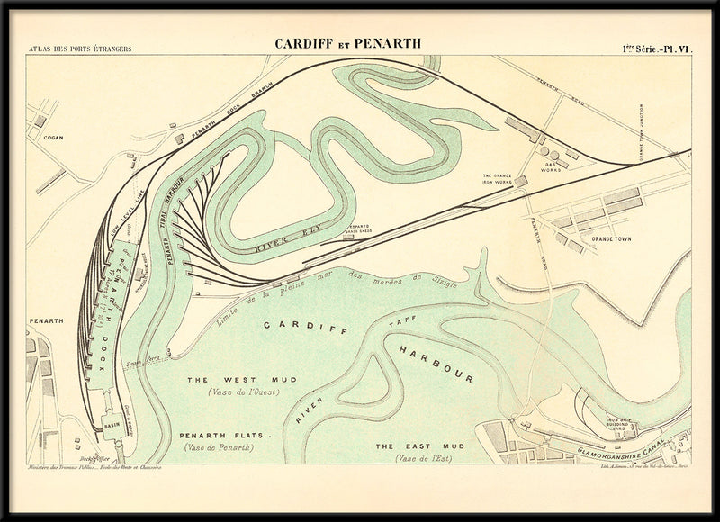 Vintage City Map of Cardiff Harbour, 1883