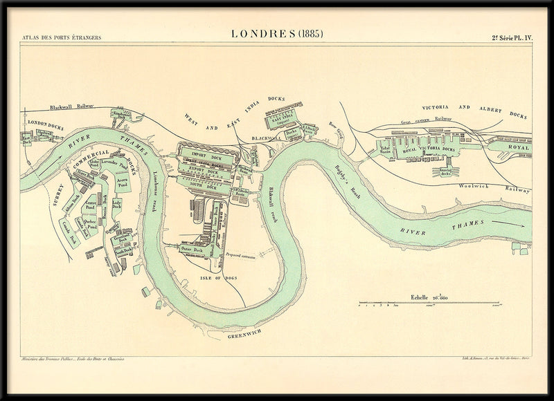 Vintage City Map of London Docks, England 1885
