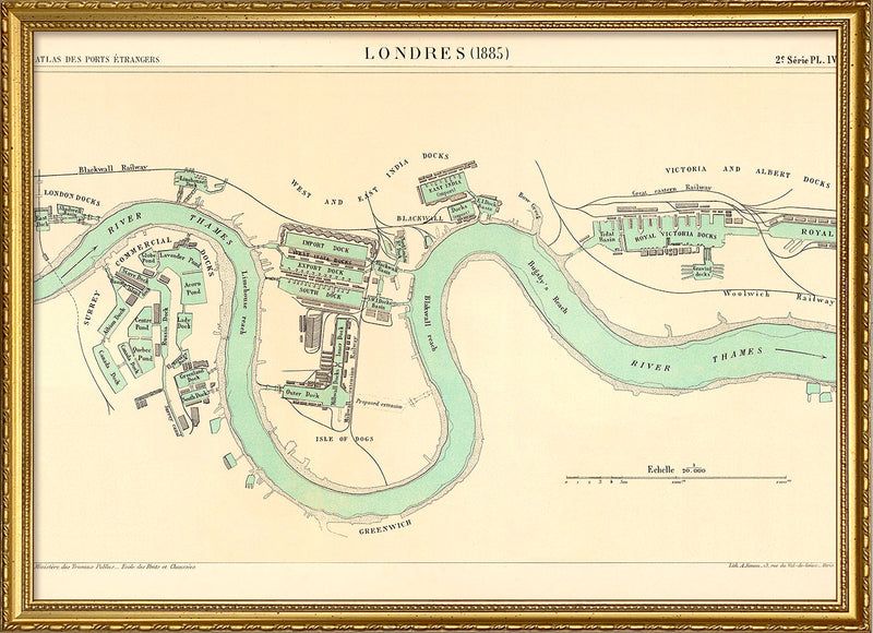 Vintage City Map of London Docks, England 1885