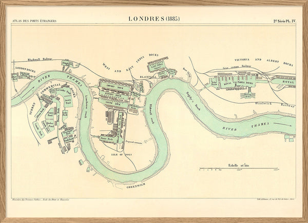 Vintage City Map of London Docks, England 1885
