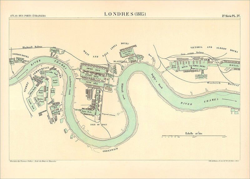 Vintage City Map of London Docks, England 1885
