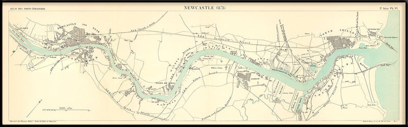 Vintage City Map of Newcastle Harbour, England 1878