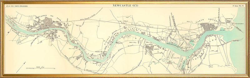 Vintage City Map of Newcastle Harbour, England 1878