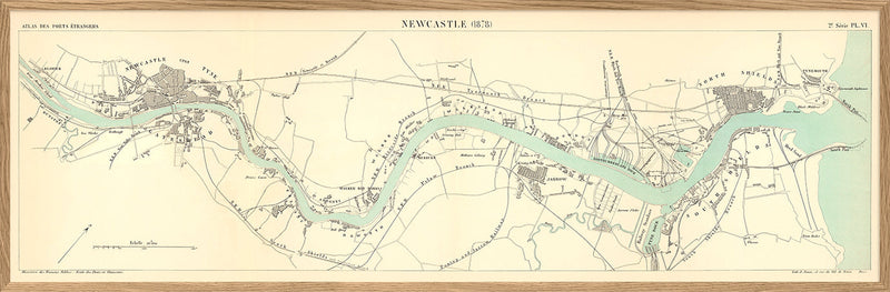 Vintage City Map of Newcastle Harbour, England 1878