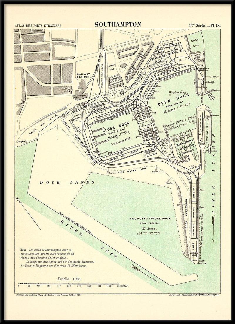 Vintage City Map of Southampton Harbour, 1878