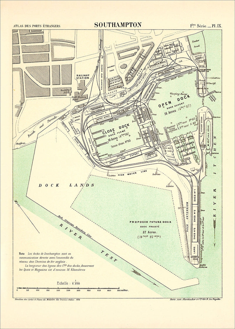 Vintage City Map of Southampton Harbour, 1878