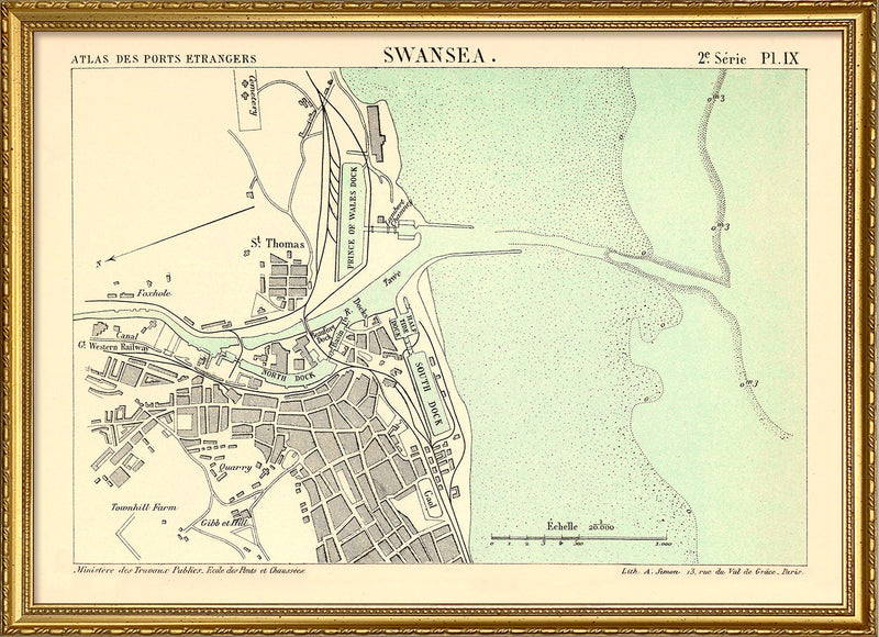 Map of Swansea, Wales 1885