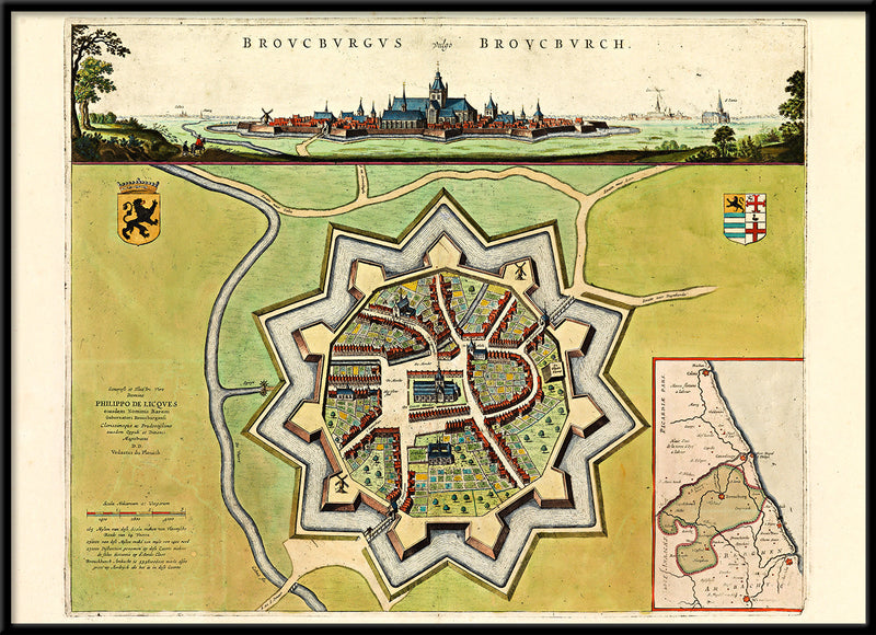 Medieval City Map of Brouckerque 1699