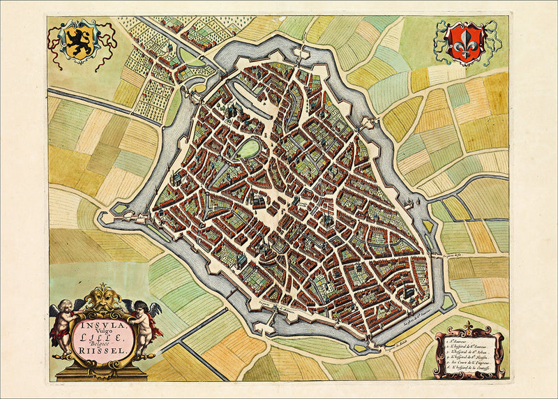 Medieval City Map of Lille 1699