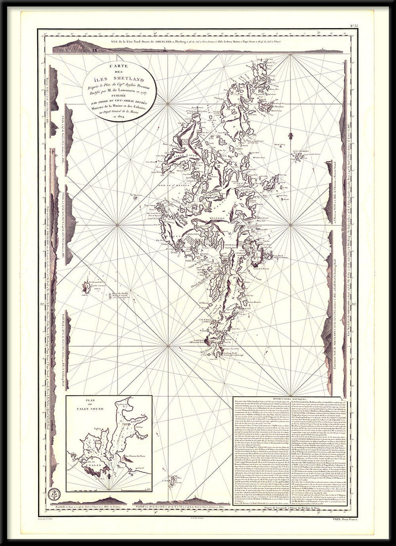 Vintage Nautical Chart of the Shetland Islands