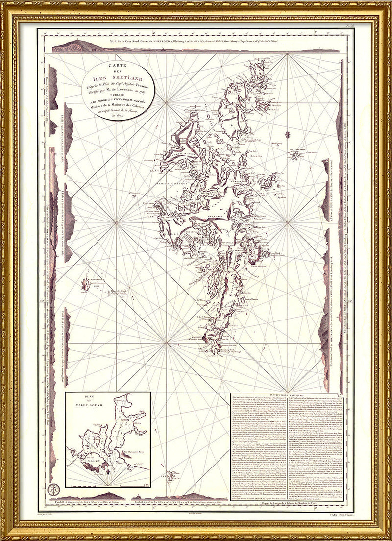 Vintage Nautical Chart of the Shetland Islands