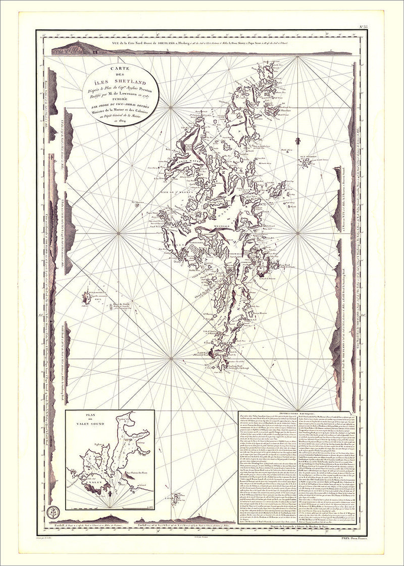 Vintage Nautical Chart of the Shetland Islands