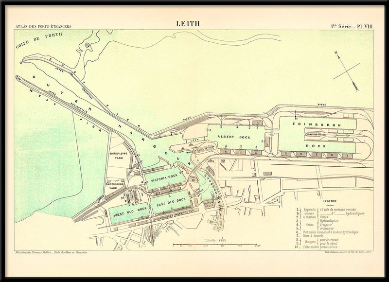 Vintage City Map of Leith Harbour, Edinburgh 1884