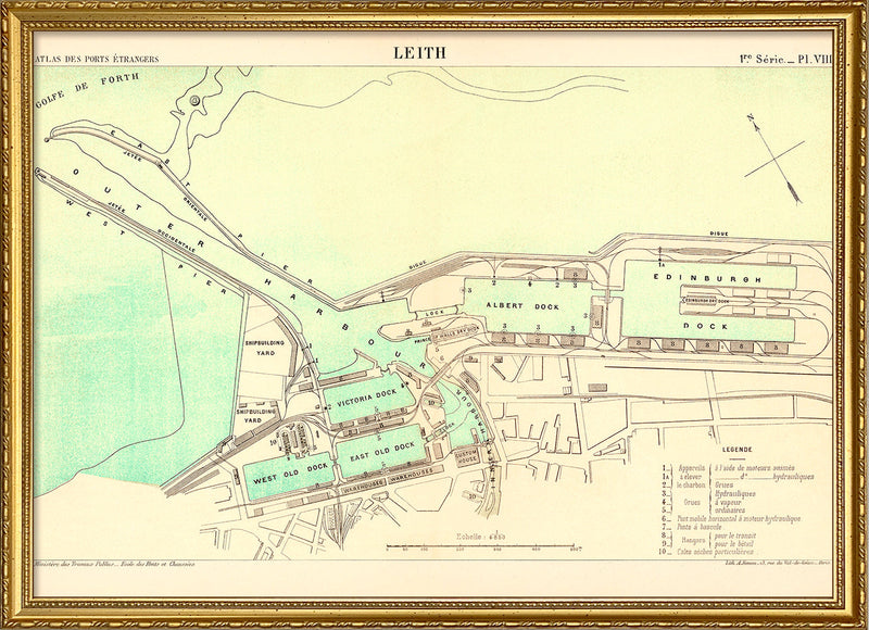 Vintage City Map of Leith Harbour, Edinburgh 1884