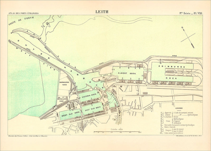 Vintage City Map of Leith Harbour, Edinburgh 1884