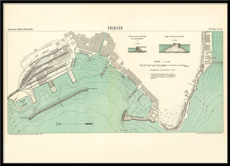 Map of Trieste, Italy 1883