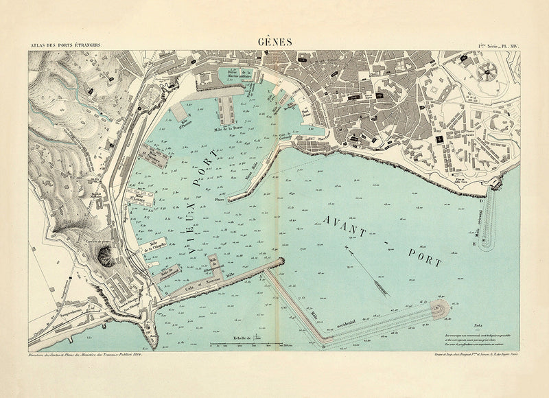 Map of Genoa, Italy 1884