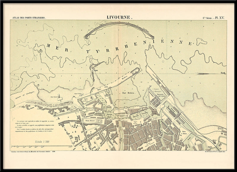 Map of Livorno, Italy 1884