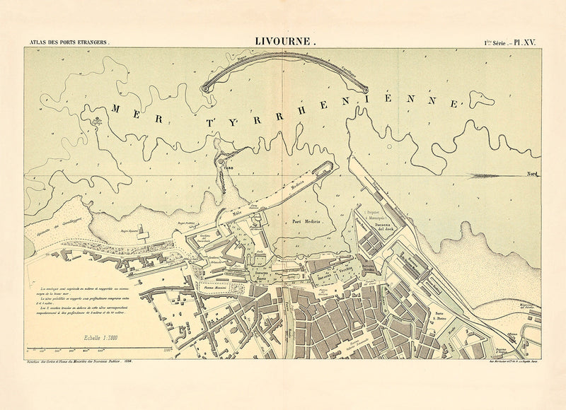 Map of Livorno, Italy 1884