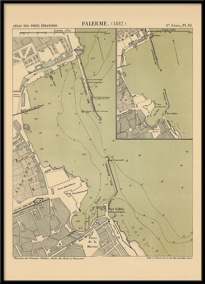 Map of Palermo, Italy 1882