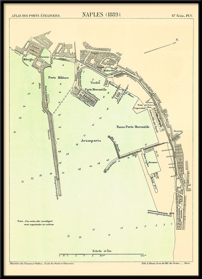 Map of Napoli, Italy 1889