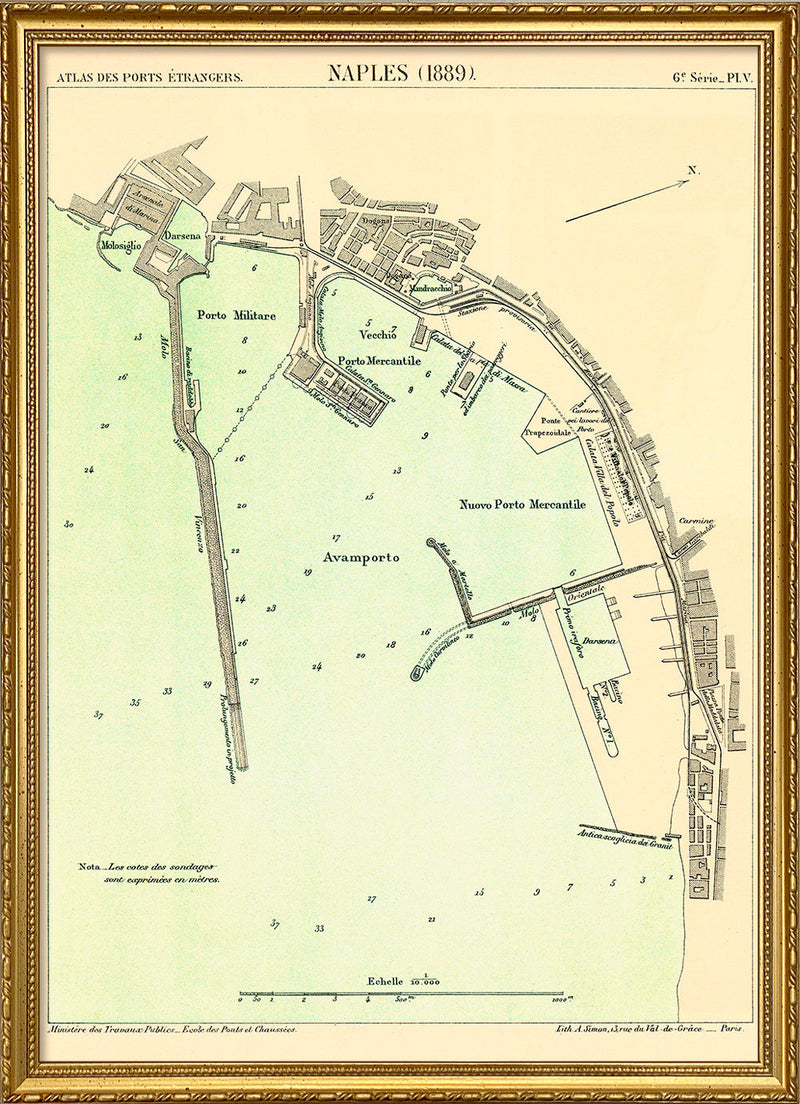 Map of Napoli, Italy 1889
