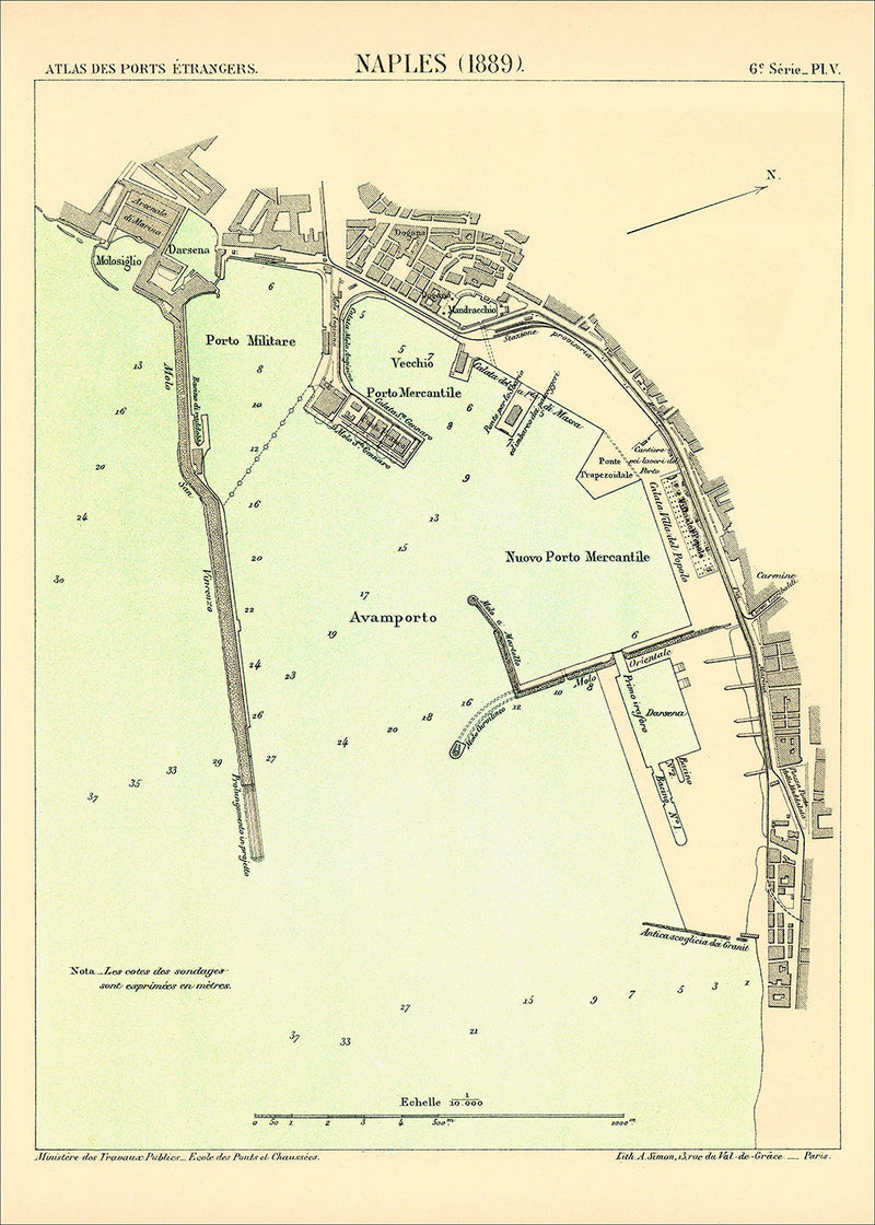 Map of Napoli, Italy 1889