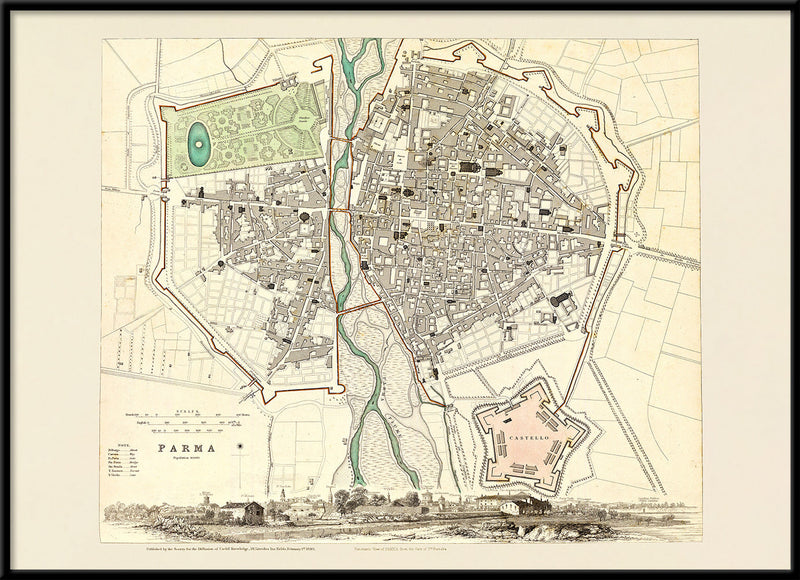 Vintage City Map of Parma, 1840