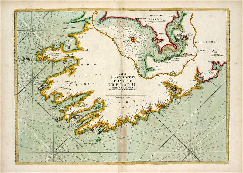 Vintage Nautical Chart of South-West Coast of Ireland