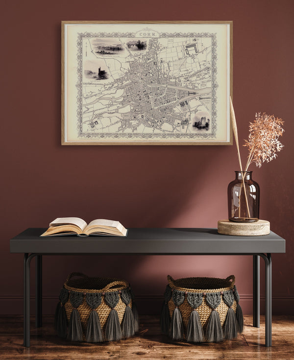 Classic Vintage City Map of Cork, Ireland 1851