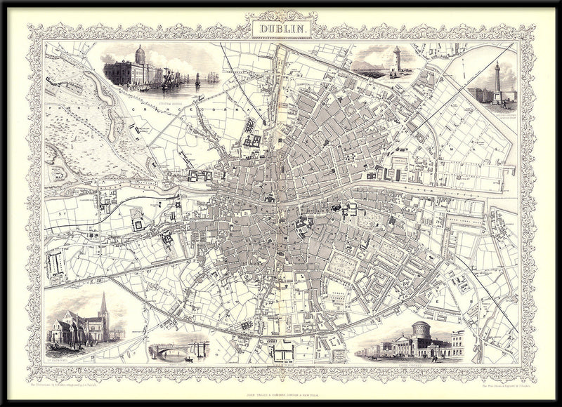 Classic Vintage City Map of Dublin 1851