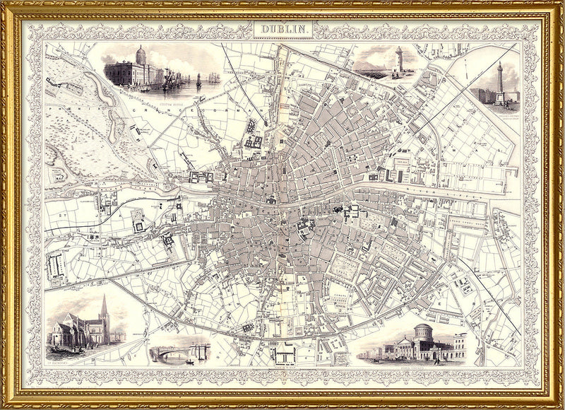 Classic Vintage City Map of Dublin 1851