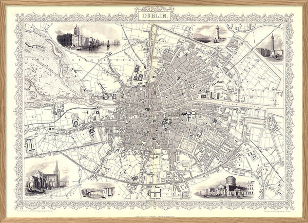 Classic Vintage City Map of Dublin 1851