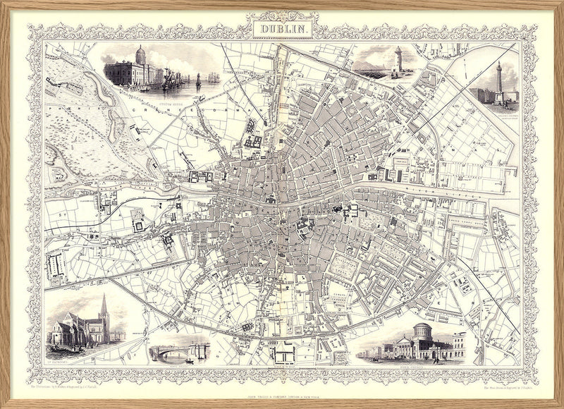 Classic Vintage City Map of Dublin 1851