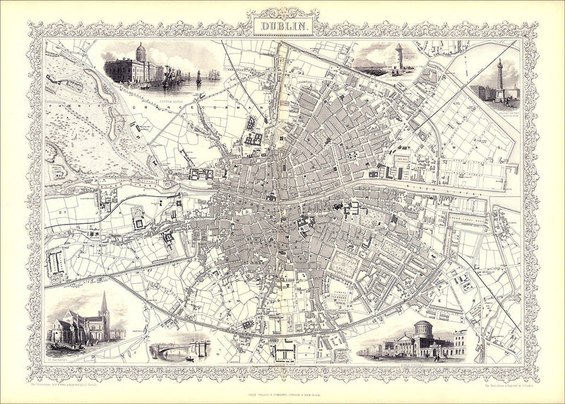 Classic Vintage City Map of Dublin 1851
