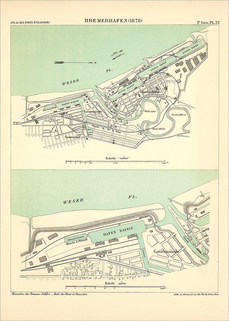 Map of Bremerhafen, Germany 1878
