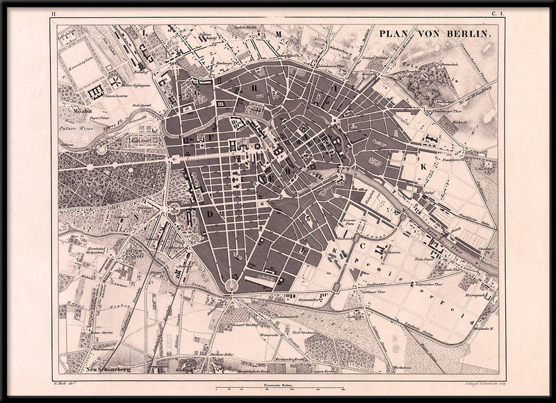 Vintage city Map of Berlin, black & white